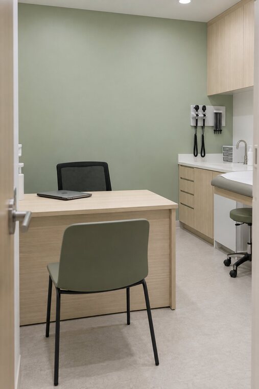 A private consultation room seen from the doorway